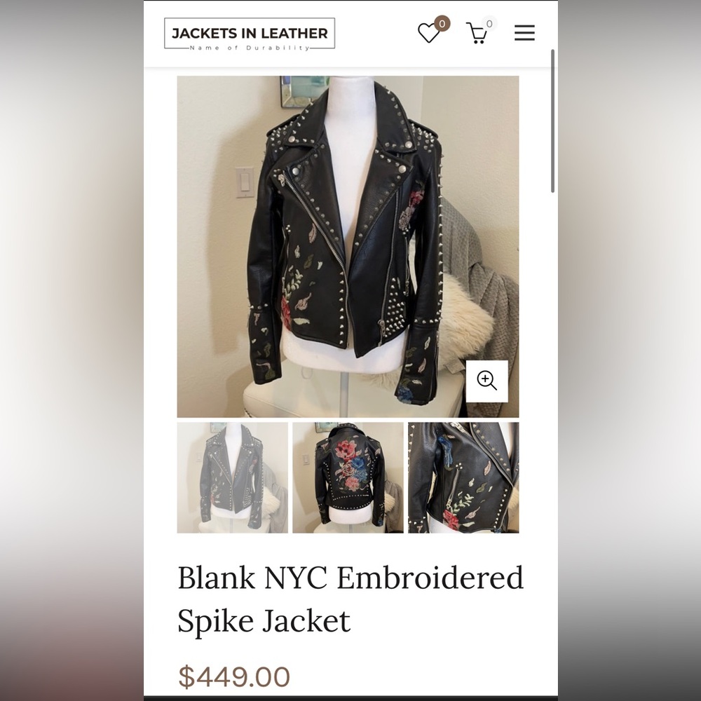 Blank NYC Black Leather Jacket with Floral Embroidery